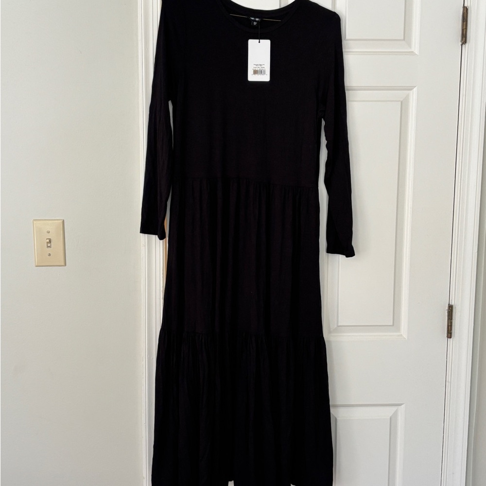 Black Long Sleeve Crew Neck Sundress